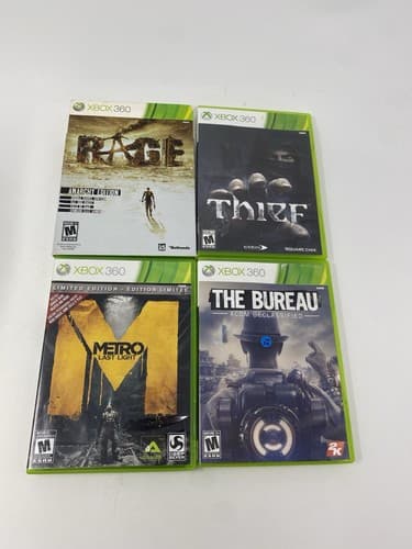 Lot of 4 Assorted Xbox 360 Video Games Thief Rage Anarchy Edition Metro Bureau