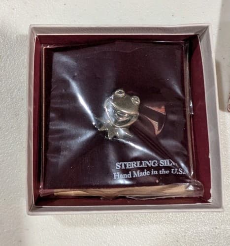 Vintage Muppet Kermit Hand & Hammer Sterling Silver Pin